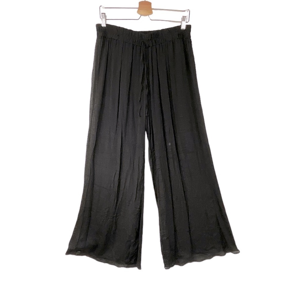 Stella Cruz Palazzo Pants Sheer Black Wide Leg High‎ Waist Beach Long Size L